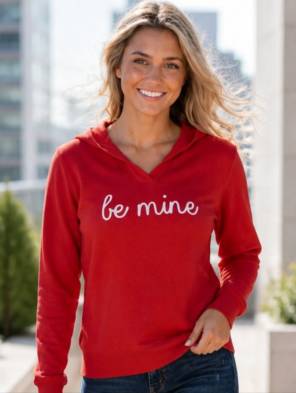 Like New Marled Be Mine Red Hoodie Sweater XS Valentine's Day